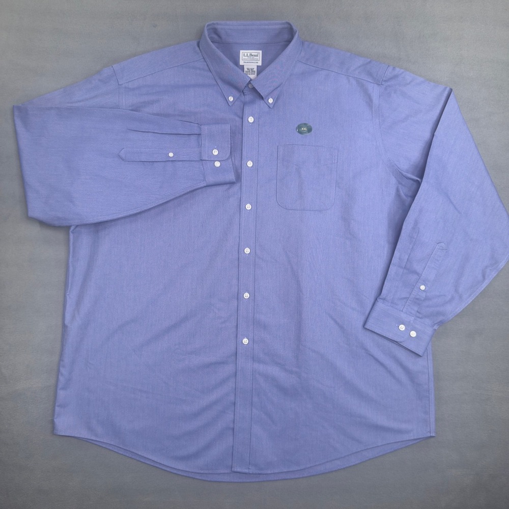 LL Bean Mens XXL Blue Cotton Long‎ Sleeve Button Down Oxford Shirt
